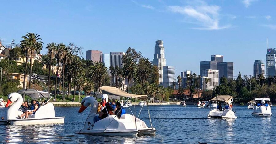 Echo Park Lake: Swan Pedal Boat Rental - Getting oriented before you pedal
