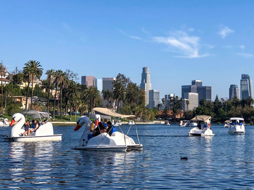 Echo Park Lake: Swan Pedal Boat Rental - The skyline looks different from the water