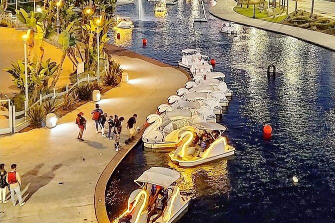 Illuminated Swan Boat Night Ride on Rainbow Lagoon in Long Beach - A date, family outing, or picnic on the water