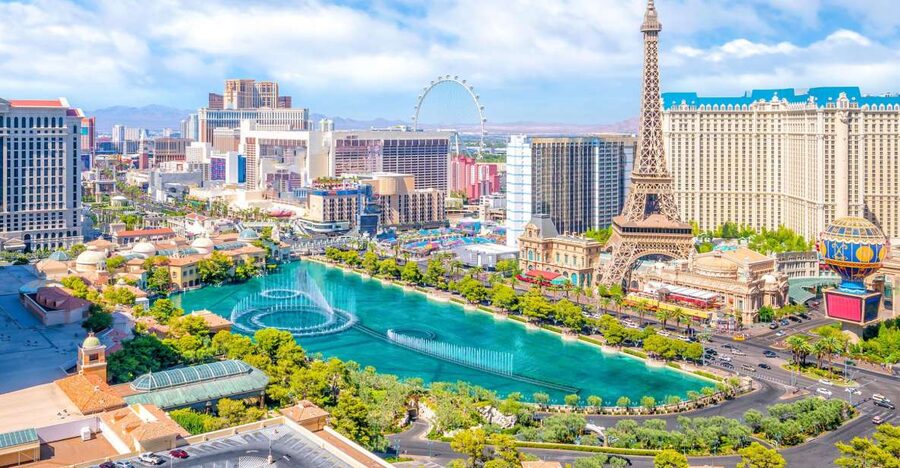 LA: 2-Day Las Vegas Tour with Hoover Dam & Accommodation - The Las Vegas Strip: big hotels from a bus seat