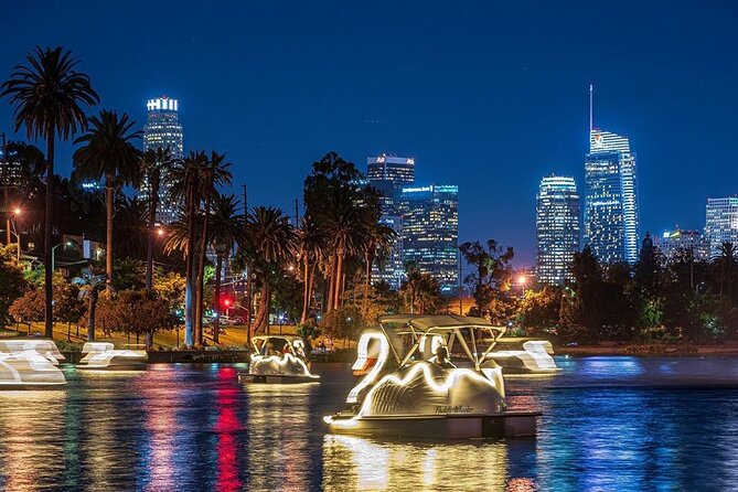 Swan Boat Night Ride at Echo Park Lake - A glowing swan, a small lake, and a very LA date