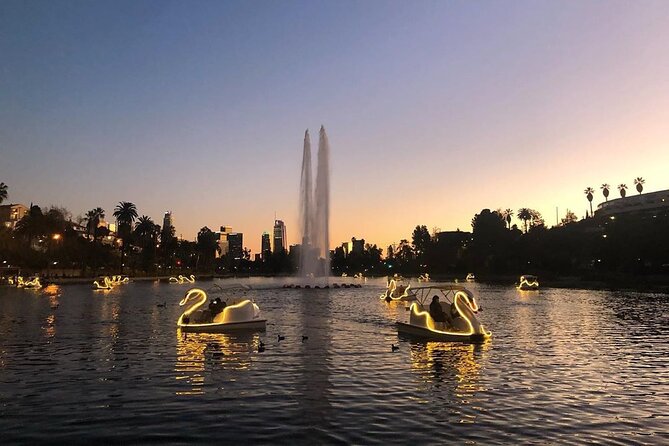 Swan Boat Rental in Echo Park - The fountain and lotus beds make the lake feel special